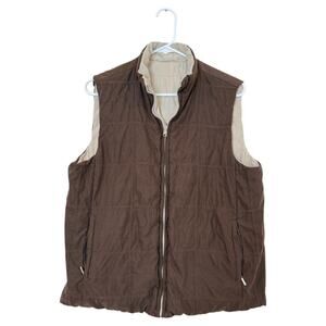 Men's KIRKLAND Signature Reversible Brown + Beige Quilted Style Gilet/Vest - XL